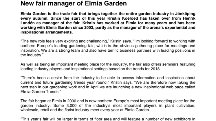 New fair manager of Elmia Garden