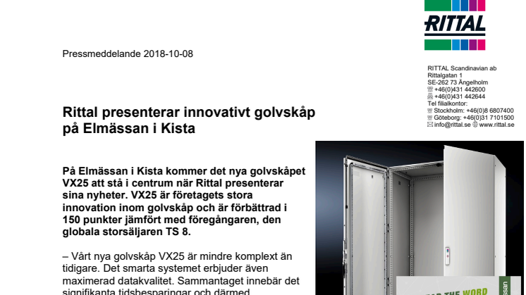 Rittal presenterar innovativt golvskåp på Elmässan i Kista