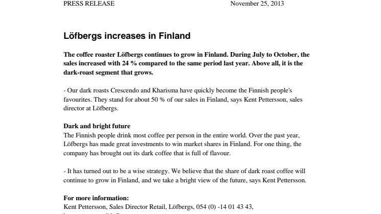 Löfbergs increases in Finland 