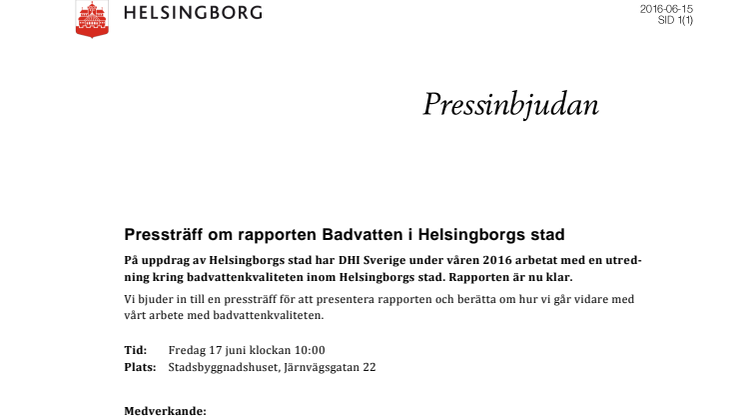 ​Pressinbjudan: Pressträff om rapporten Badvatten i Helsingborgs stad