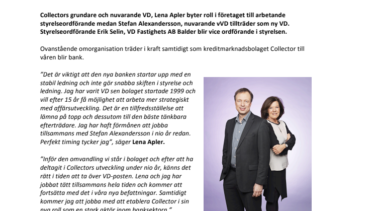 Ny VD i Collector – Lena Apler blir styrelseordförande