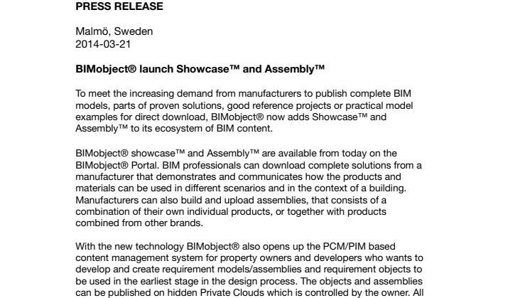 BIMobject® launch Showcase™ and Assembly™