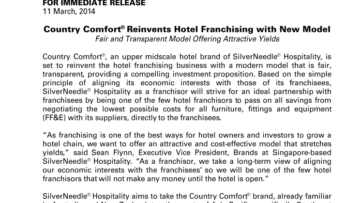 Country Comfort® Reinvents Hotel Franchising with New Model