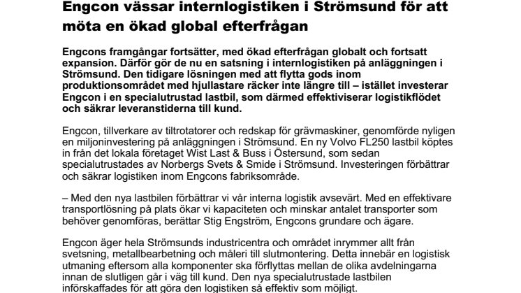 210629_Press_Engcon vässar internlogistiken i Strömsund för att möta en ökad global efterfrågan