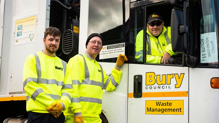 Crew members (from left) Thomas Nolan, Michael Wilkinson and driver David Edwards.