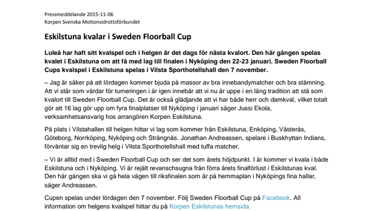 Eskilstuna kvalar i Sweden Floorball Cup
