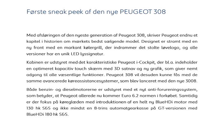 Første sneak peek af den nye PEUGEOT 308