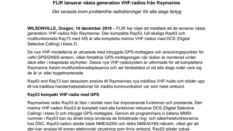 FLIR lanserar nästa generation VHF-radios från Raymarine