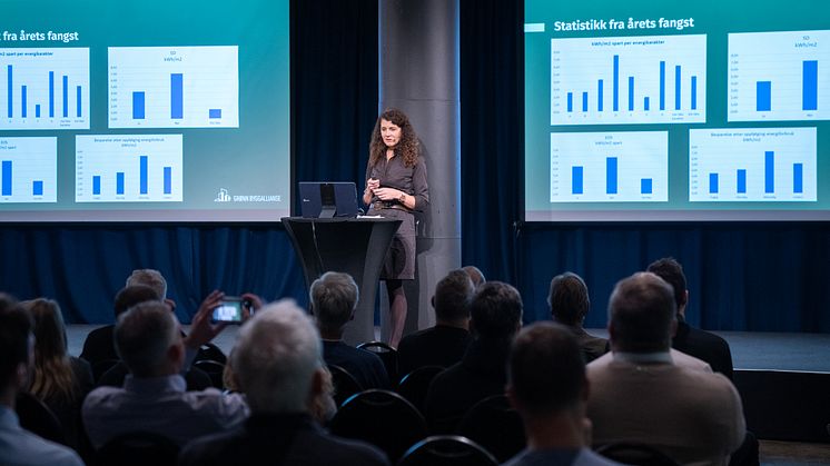 daglig leder i Grønn Byggallianse, Katharina Th. Bramslev presenterte resultatene fra Fang energityven på Grønn driftskonferanse 14. november