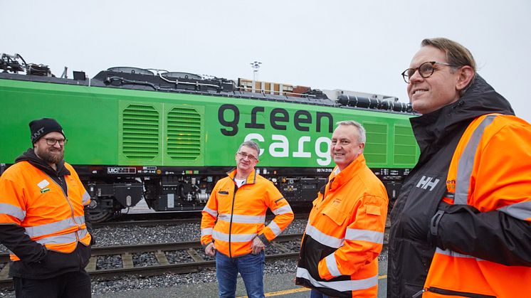 Från vänster: Gøran Cerny (Lokförare), Bjørn Nordby-Kringli (Tågdriftschef), Bengt Fors (VD) och Christian Sesvold (Head of production planning).