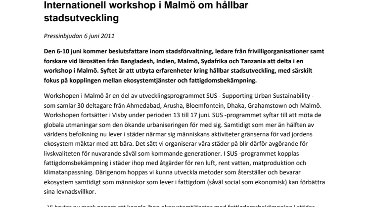 Internationell workshop i Malmö om hållbar stadsutveckling 