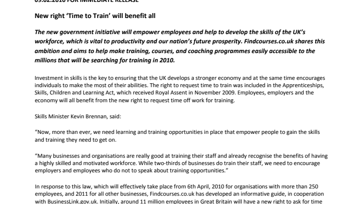 New right ‘Time to Train’ will benefit all