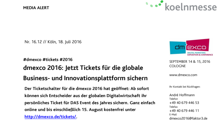 dmexco 2016: Jetzt Tickets für die globale Business- und Innovationsplattform sichern