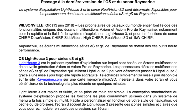 Raymarine: Passage à la dernière version de l'OS et du sonar Raymarine