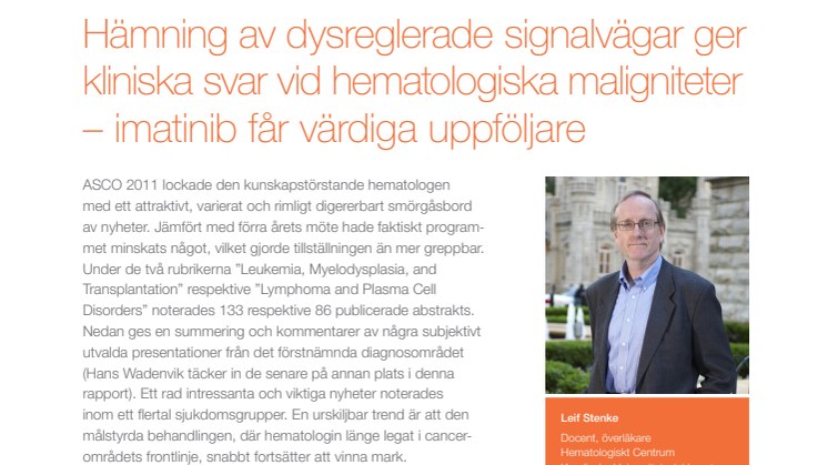 Överläkare Leif Stenke – Hematologi i cancerforskningens frontlinje med målstyrda behandlingar
