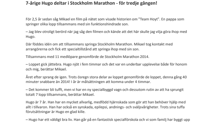 7-årige Hugo deltar i Stockholm Marathon - för tredje gången!