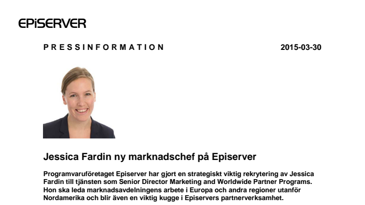 Jessica Fardin ny marknadschef på Episerver