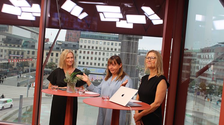 Tintin Jonasson, ordförande i styrelsen för Sustain Change, hälsar välkomna till historiens allra första Sustainable Human Business Day. Jag (Anna Ahrenfelt) till vänster om Tintin och vice vd Johanna Palmqvist till höger.