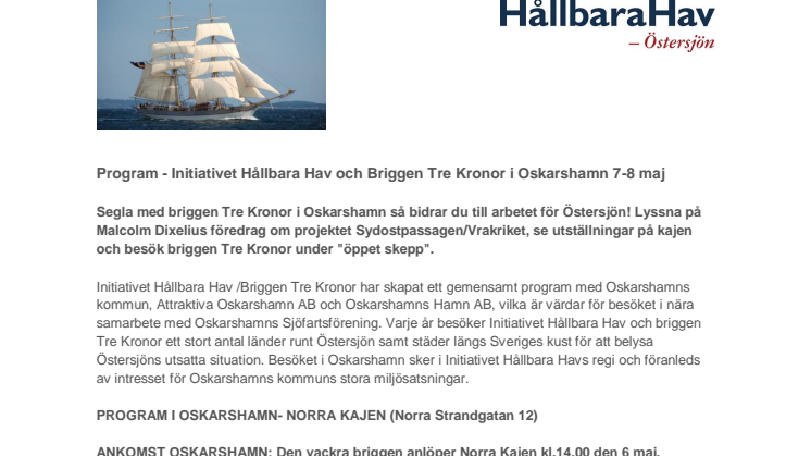 Program - Initiativet Hållbara Hav och Briggen Tre Kronor i Oskarshamn 7-8 maj