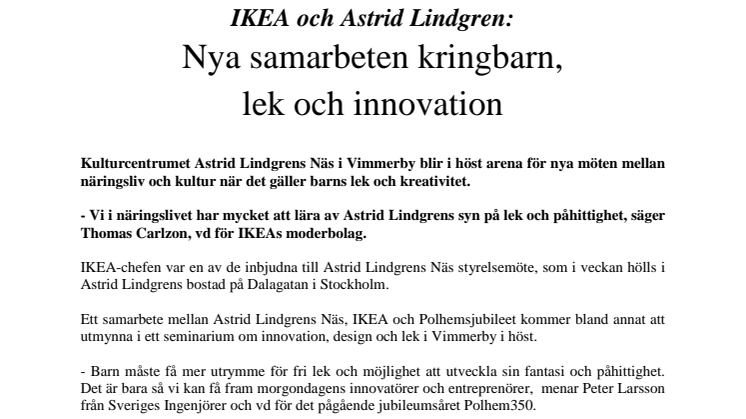 IKEA och Astrid Lindgren: Nya samarbeten kring barn, lek och innovation