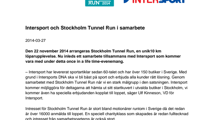 Intersport och Stockholm Tunnel Run i samarbete 