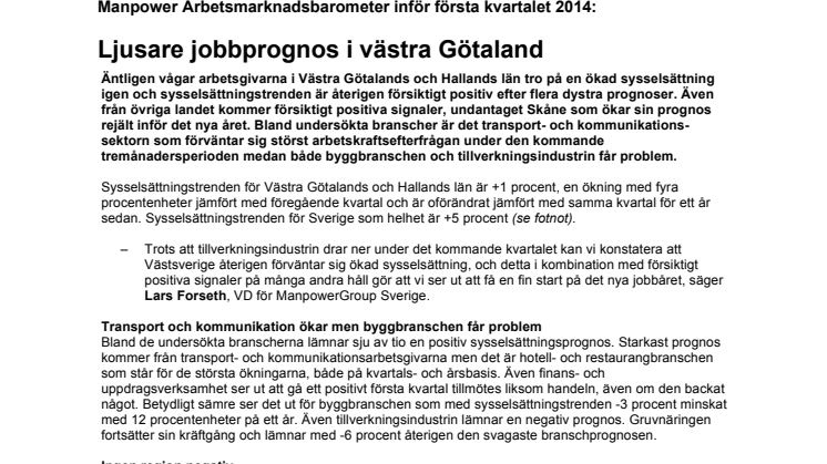 Ljusare jobbprognos i västra Götaland