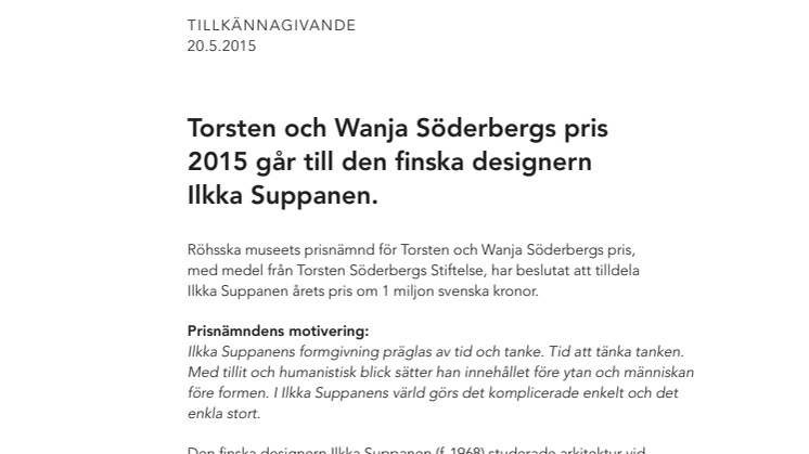 Ilkka Suppanen mottagare av Torsten och Wanja Söderbergs pris 2015