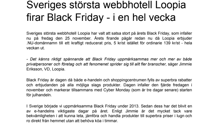 Sveriges största webbhotell Loopia firar Black Friday - i en hel vecka