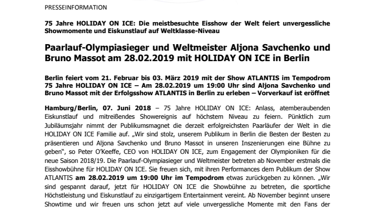 Paarlauf-Olympiasieger und Weltmeister Aljona Savchenko und Bruno Massot am 28.02.2019 mit HOLIDAY ON ICE in Berlin