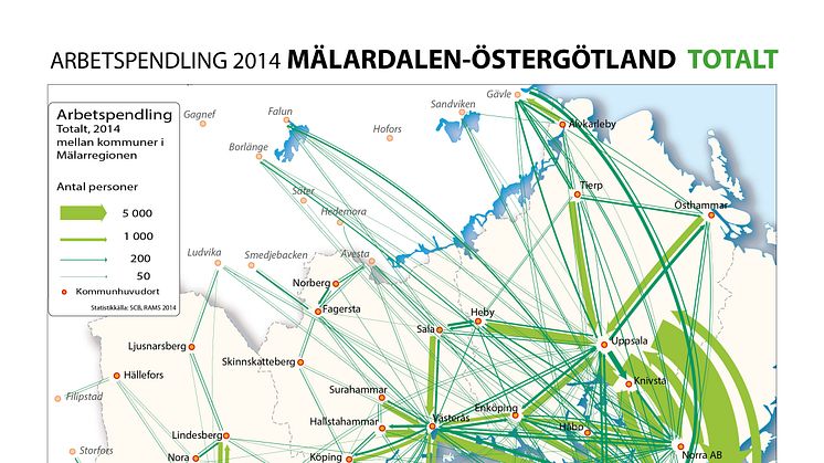 Arbetspendling totalt Stockholm-Mälardalen 2014