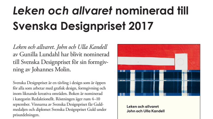 Leken och allvaret nominerad till Svenska Designpriset 2017