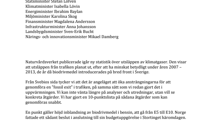 Tio steg för fossil exit - Öppet brev till ansvariga ministrar