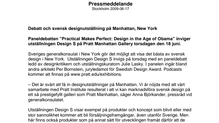 Debatt och svensk designutställning på Manhattan, New York