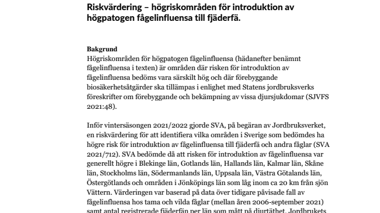 Riskvärdering – högriskområden för introduktion av högpatogen fågelinfluensa till fjäderfä.pdf