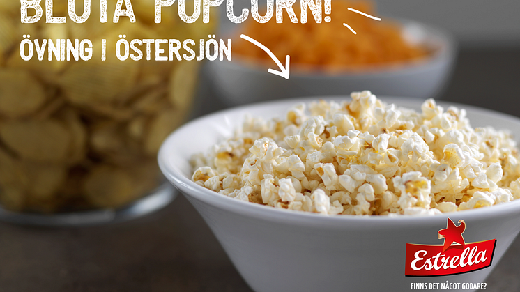 ​40 kubikmeter färdigpoppade popcorn från Estrella används när kustbevakningen övar på att hantera oljeutsläpp. 