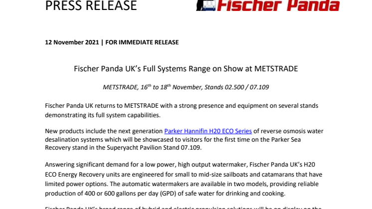 15 November 2021 - Fischer Panda UK's Full Systems Range on Show at METS.pdf