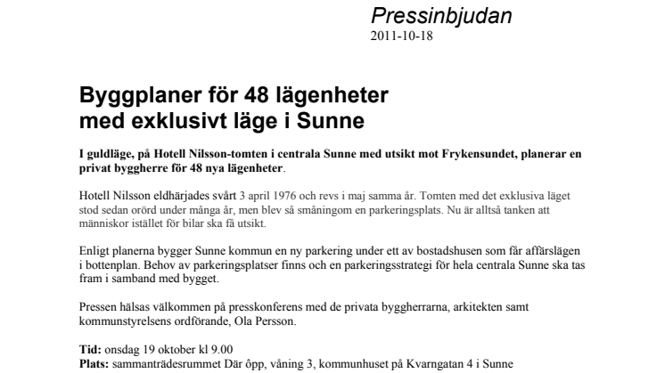 Byggplaner för 48 lägenheter med exklusivt läge i Sunne