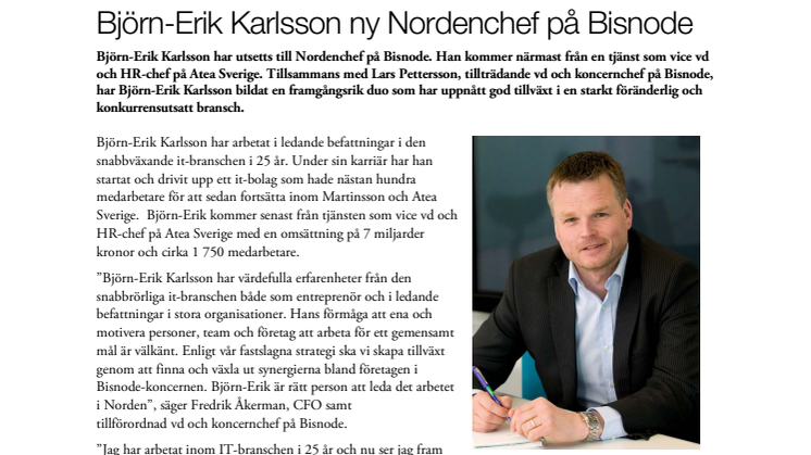 Björn-Erik Karlsson ny Nordenchef på Bisnode