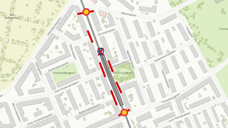 Södra Stenbocksgatan blir helt avstängd mellan Tranemansgatan och Malmögatan till och med början av april.