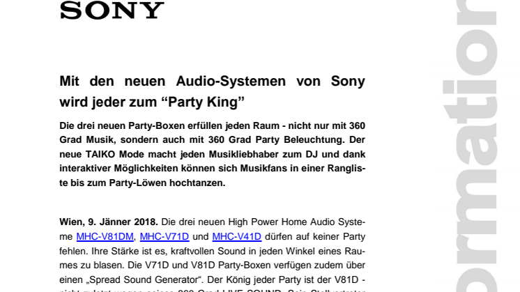 Mit den neuen Audio-Systemen von Sony wird jeder zum “Party King”