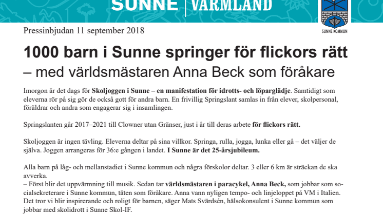 1000 barn i Sunne springer för flickors rätt – med världsmästaren Anna Beck som föråkare