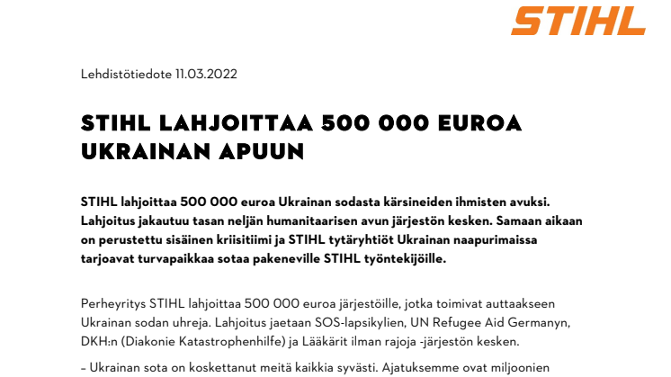STIHL LAHJOITTAA 500 000 EUROA UKRAINAN APUUN.pdf