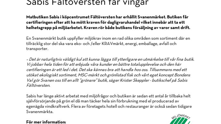 Sabis Fältöversten får vingar