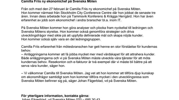Camilla Friis ny ekonomichef på Svenska Möten