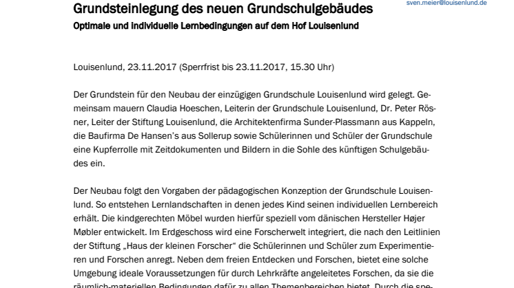 Grundsteinlegung des neuen Grundschulgebäudes in Louisenlund