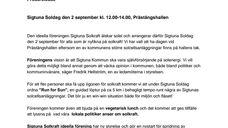 Run for Sun med Sigtuna Solkraft den 2 september