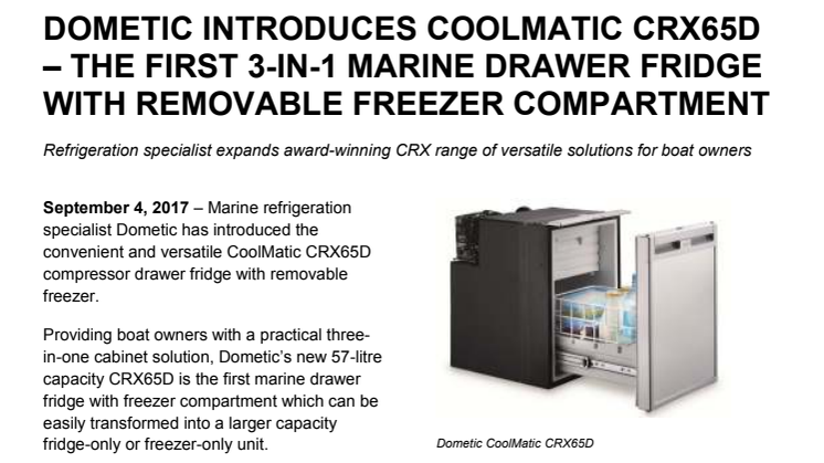 Dometic Introduces CoolMatic CRX65D – The First 3-In-1 Marine Drawer Fridge with Removable Freezer Compartment