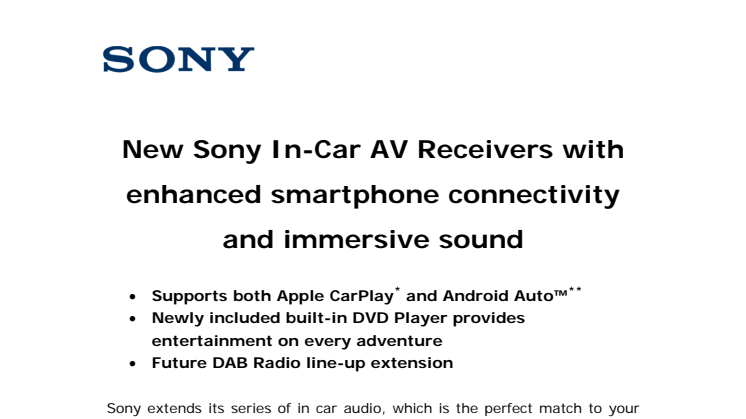 ​Ny AV-modtager fra Sony med forbedret smartphone-tilslutning og fordybende lyd