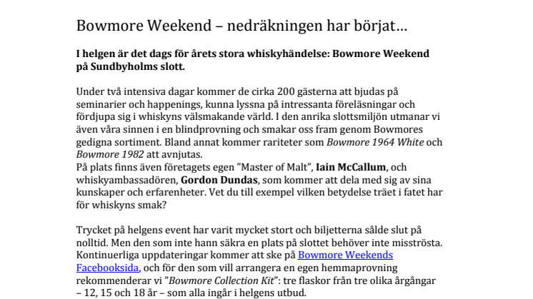 Bowmore Weekend – nedräkningen har börjat…