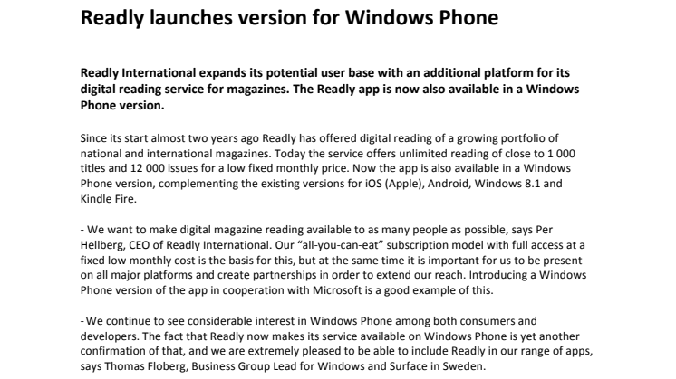 Readly launches version for Windows Phone